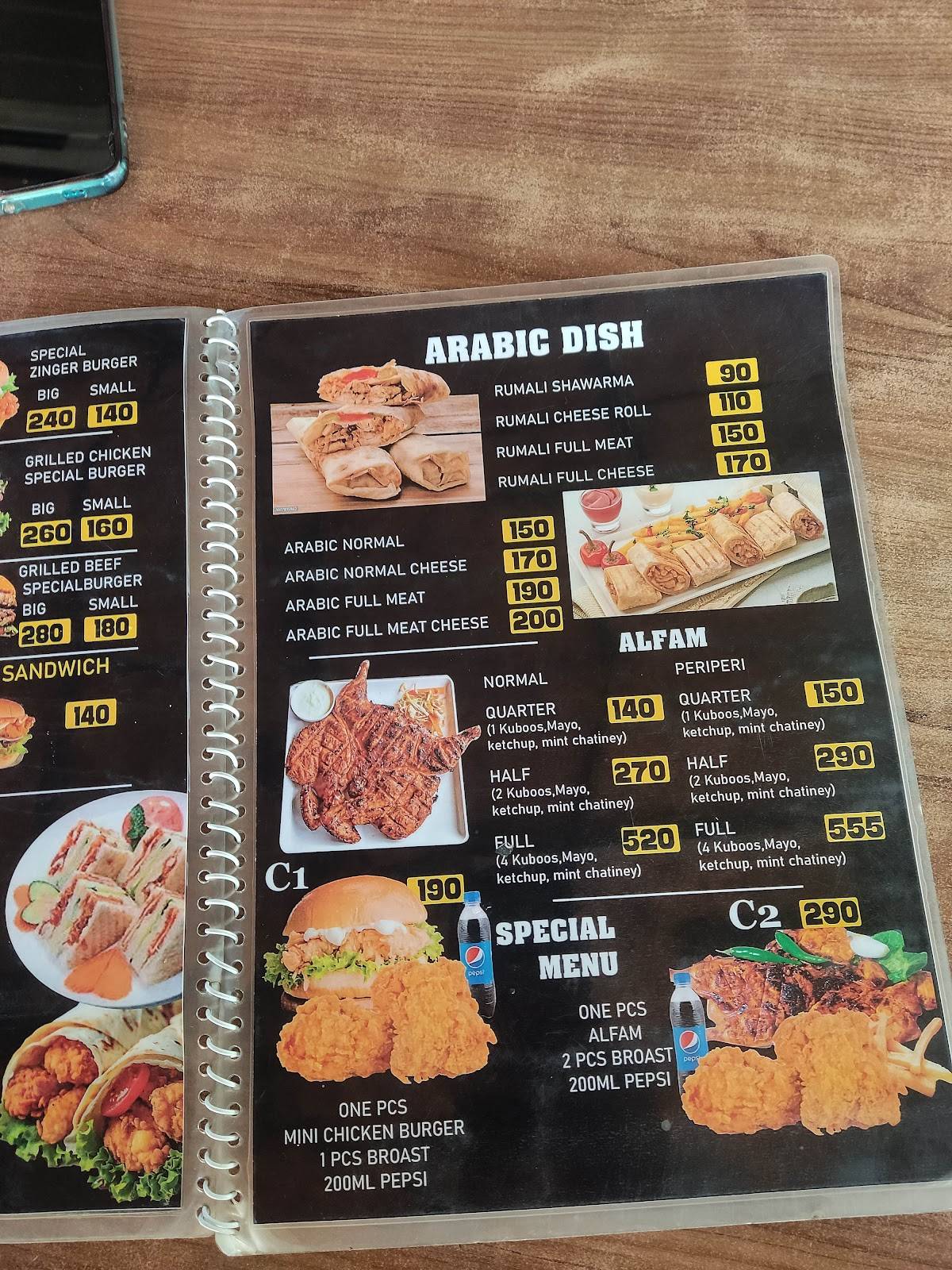 BurNight menu