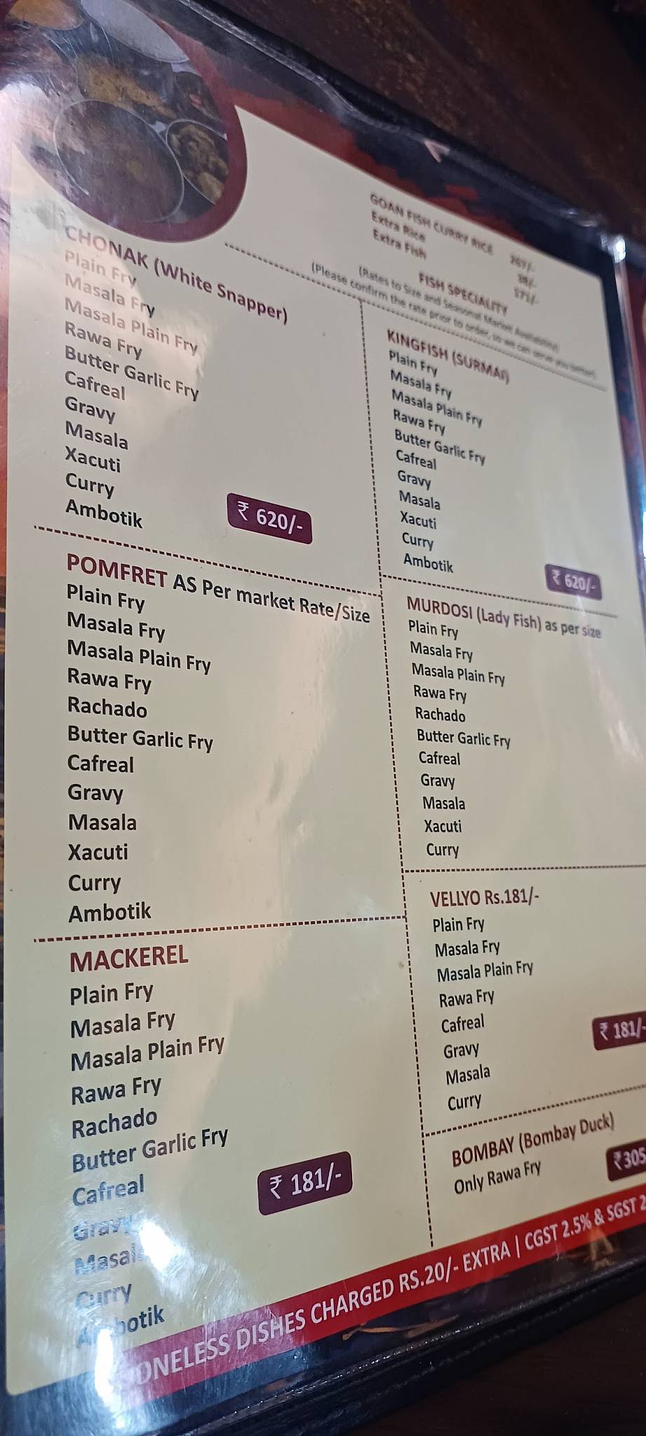 Cafe Ritz Restaurant & Bar menu