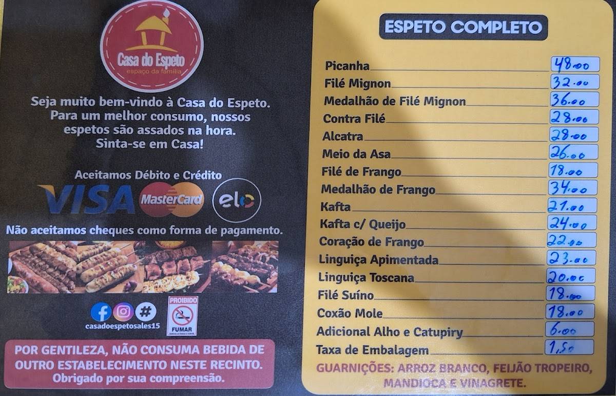 Casa do Espeto cardápio