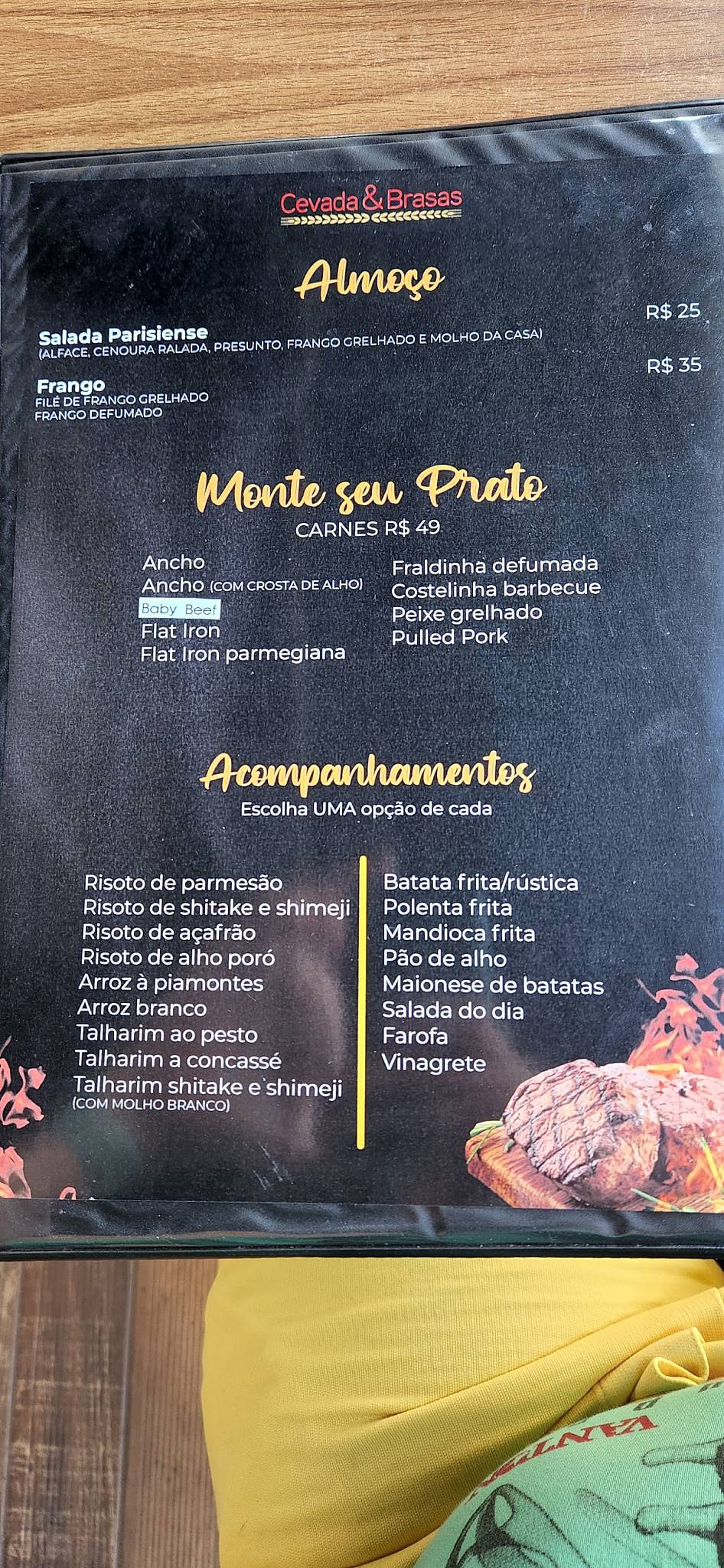 Cevada e Brasas cardápio