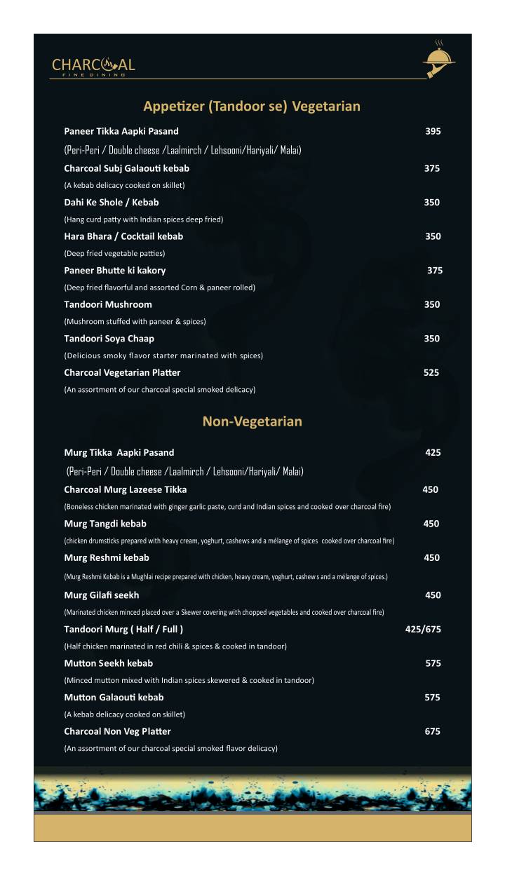 Charcoal Fine Dining menu