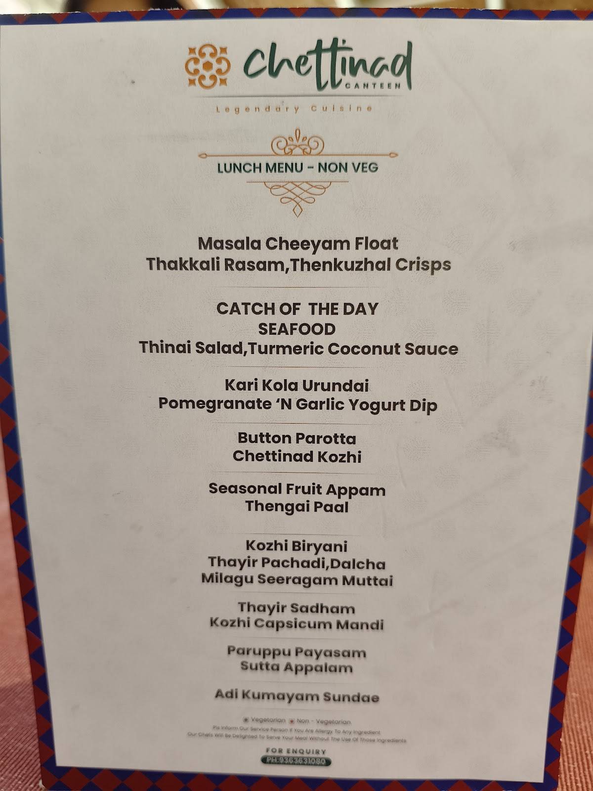Chettinad Canteen menu