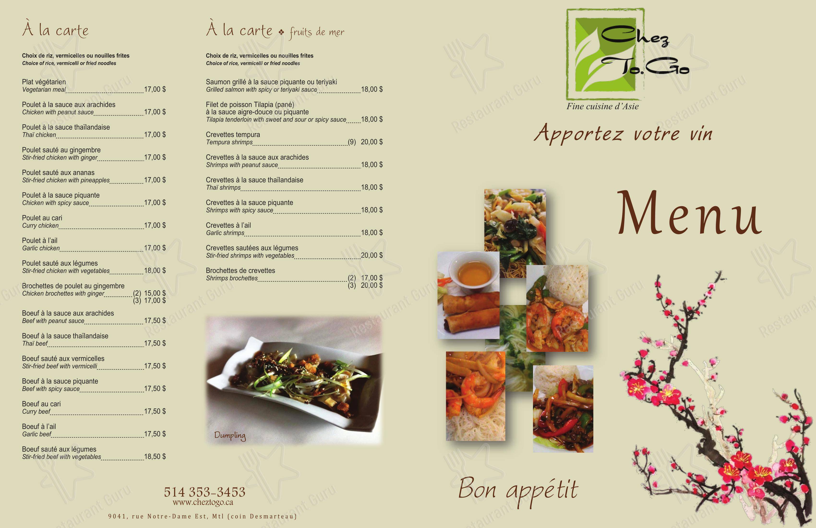 Menu pour Restaurant Chez To Go restaurant