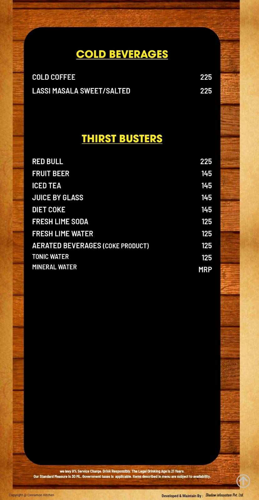 Cinnamon Kitchen Bar & Restaurant menu