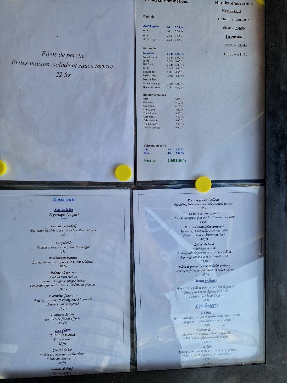 Menu di Restaurant Club Nautique de Versoix 