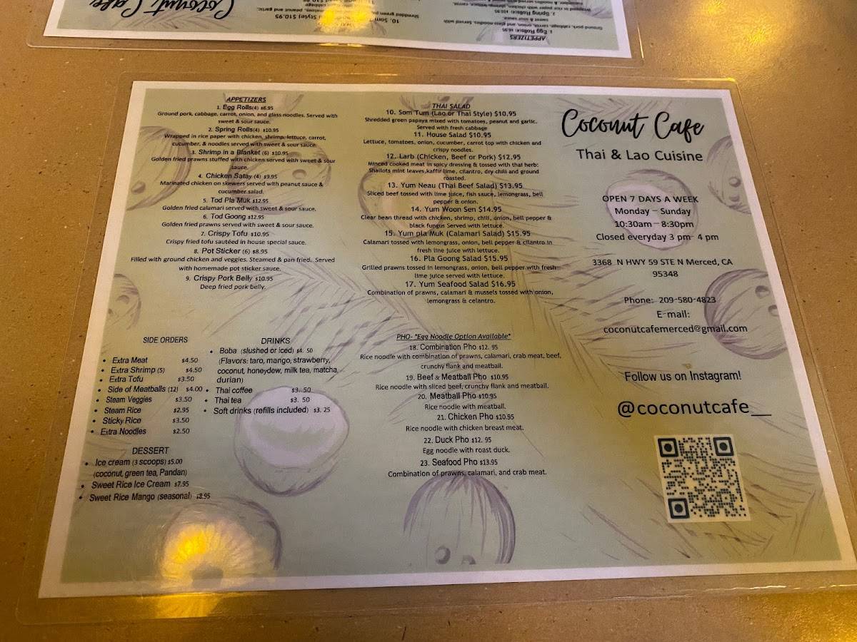 Menu at Coconut Cafe, Merced
