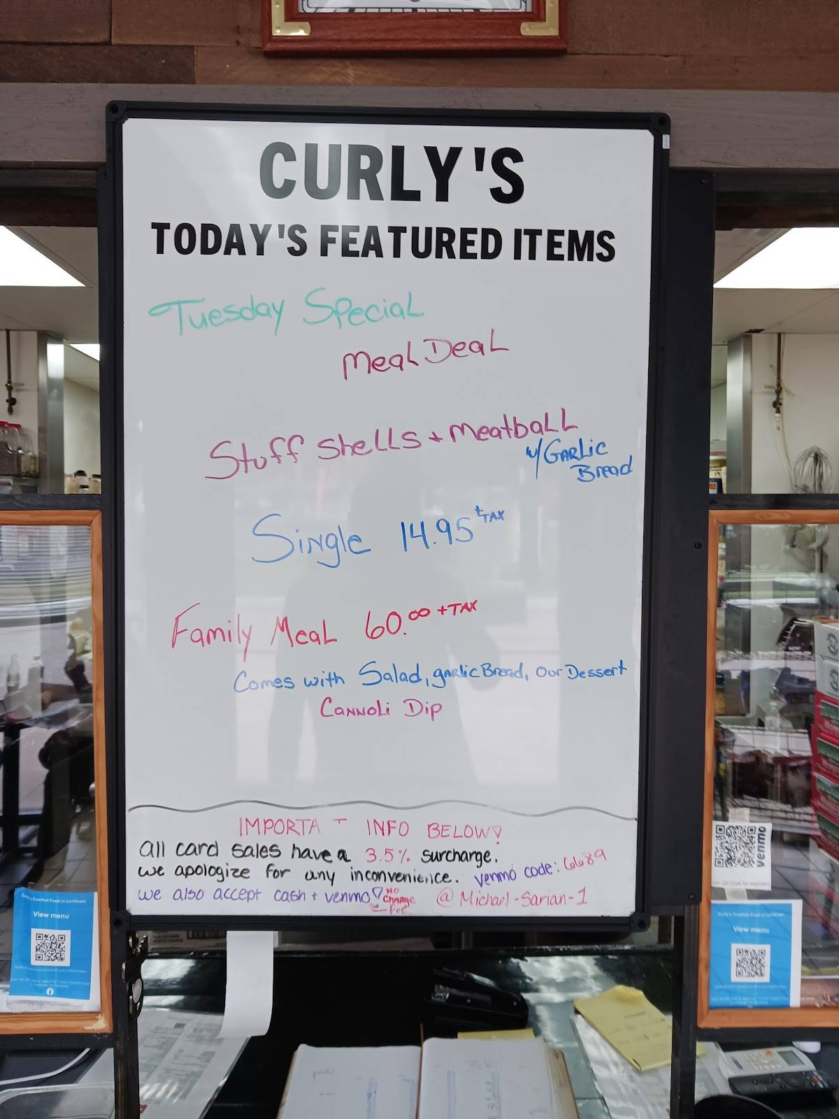 Menu at Curly’s Comfort Foods restaurant, Levittown