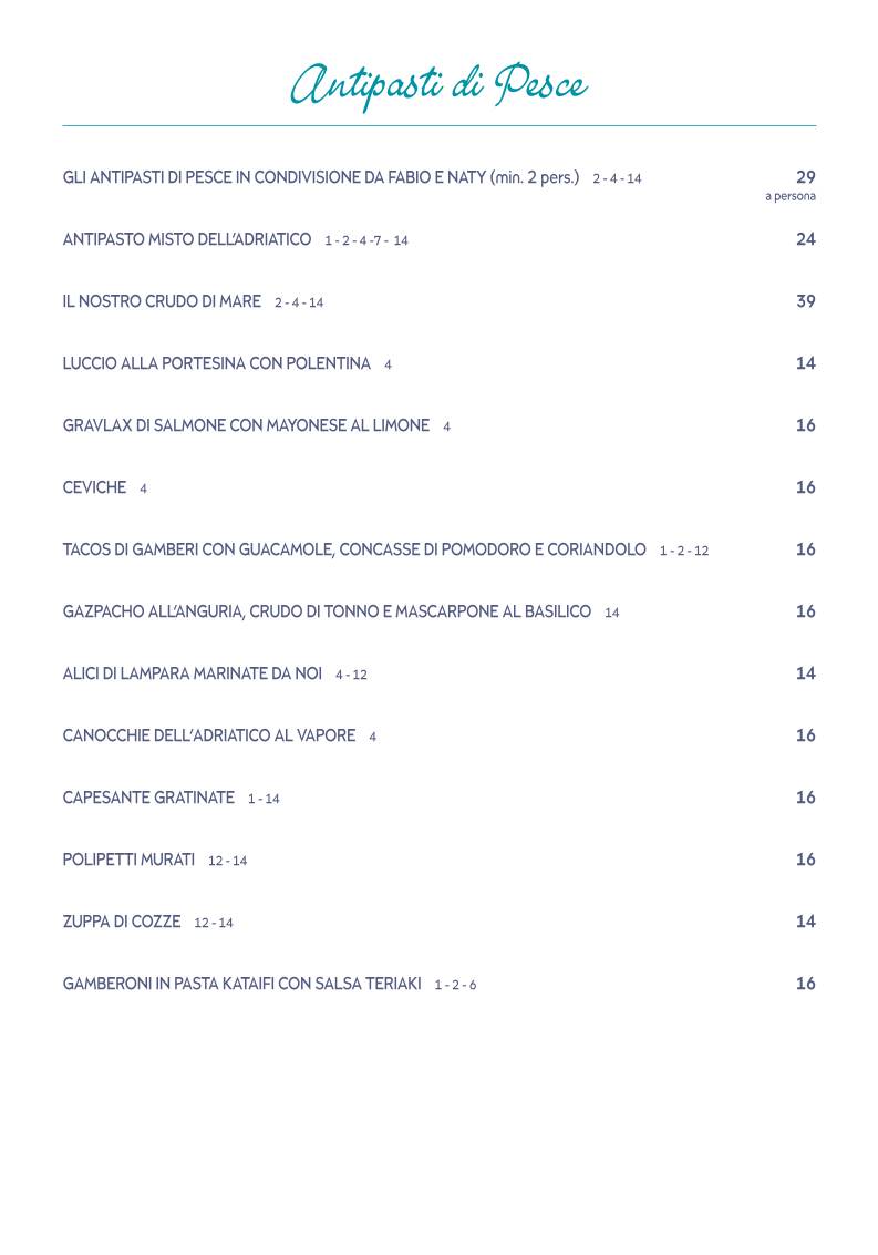 Menu de Da Fabio e Naty