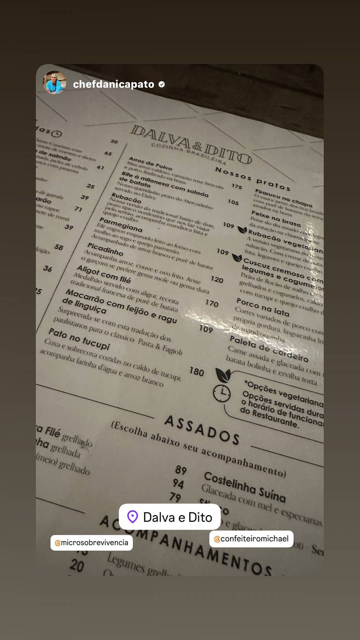 Dalva e Dito cardápio
