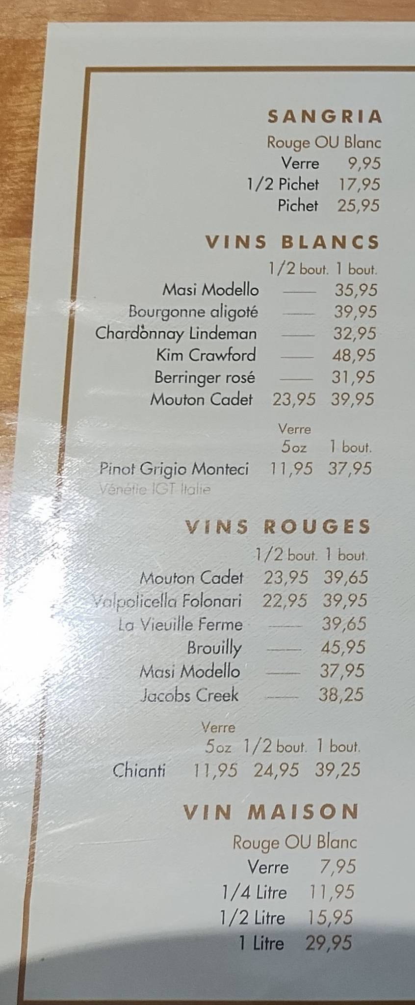 Menu de Restaurant Delitheque