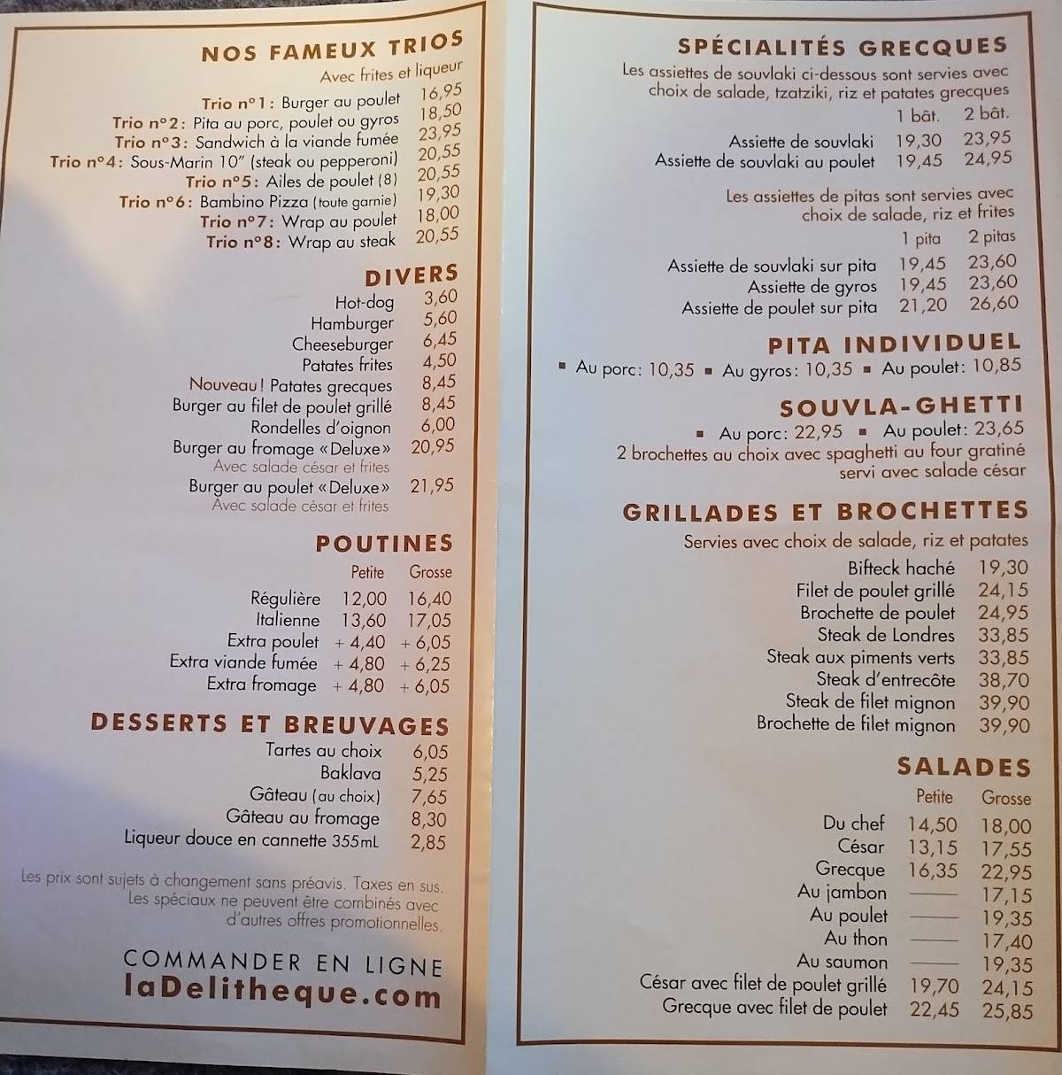Menu de Restaurant Delitheque