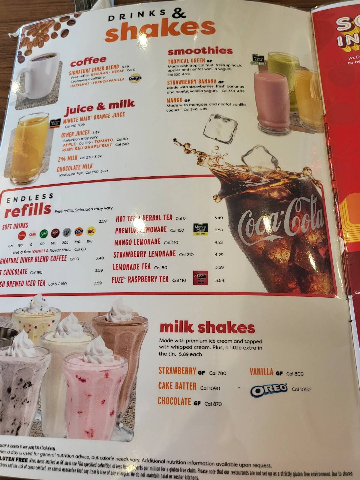 Menu at Denny's restaurant, San Jose, Berryessa Rd