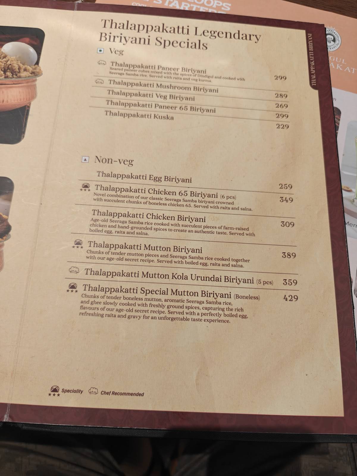 Dindigul Thalappakatti Restaurant menu
