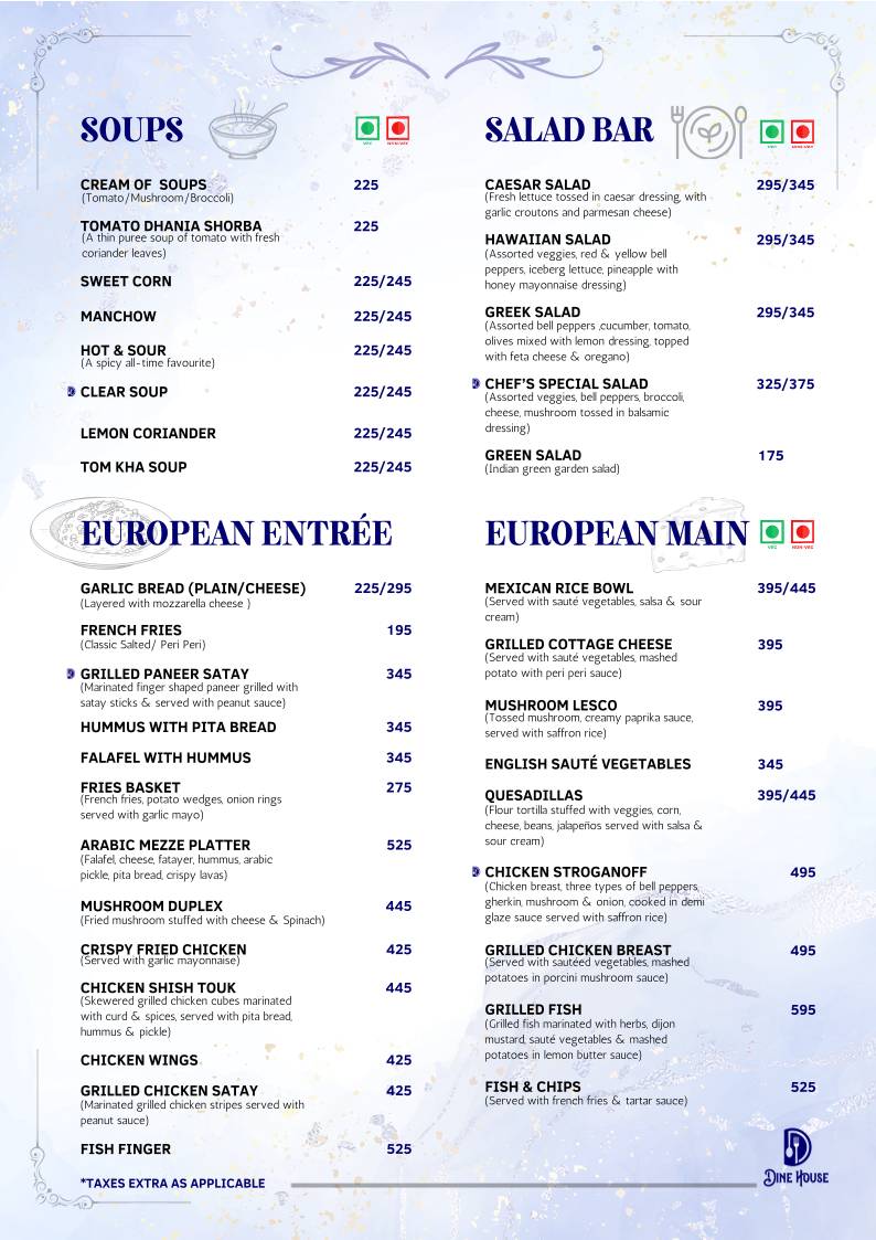 Dine House menu