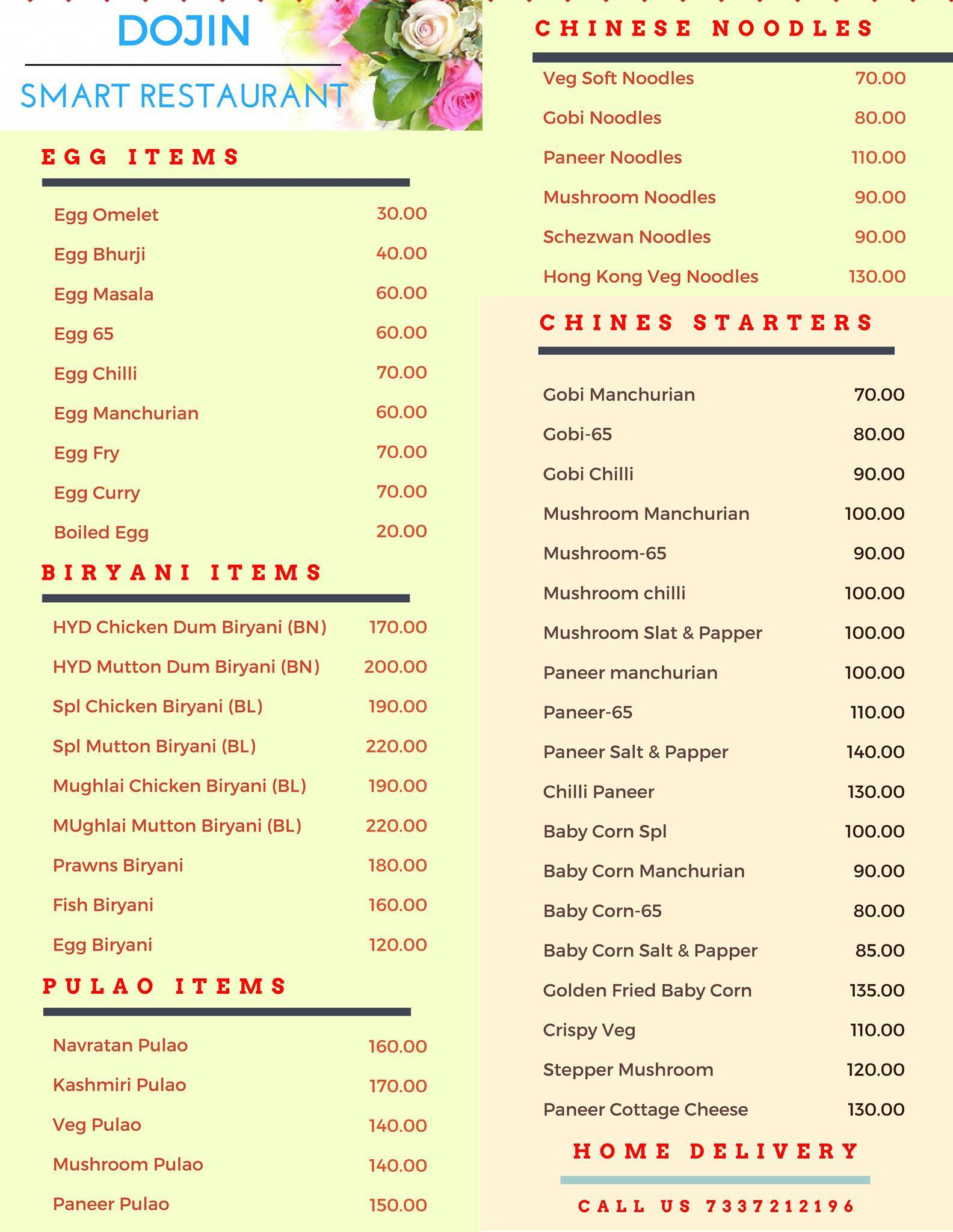 Dojin Smart Restaurant menu