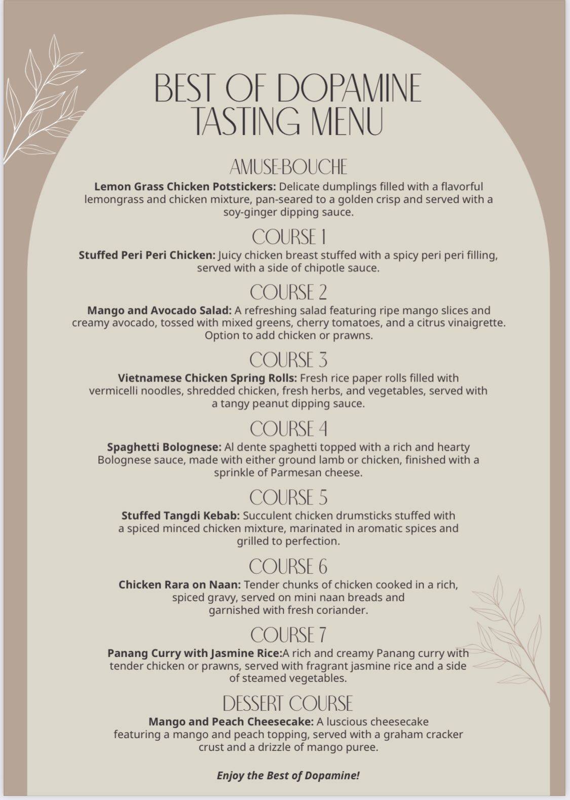 Dopamine - Diner & Club menu