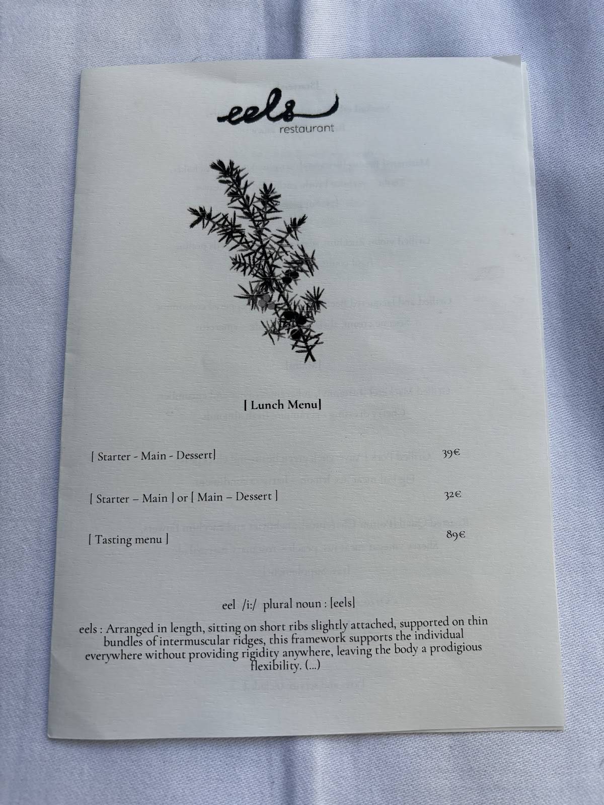 Menu de Restaurant Eels