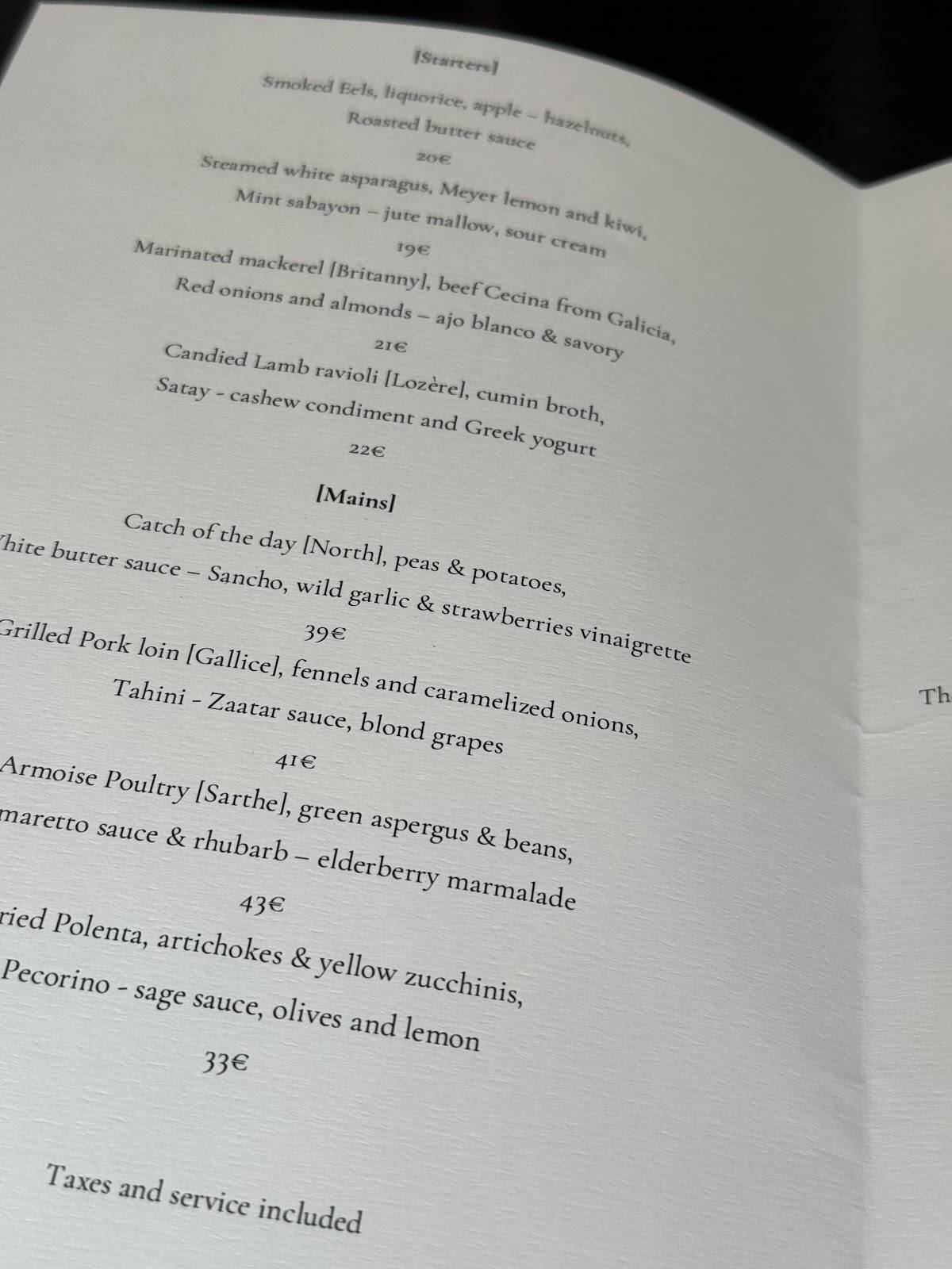 Menu de Restaurant Eels