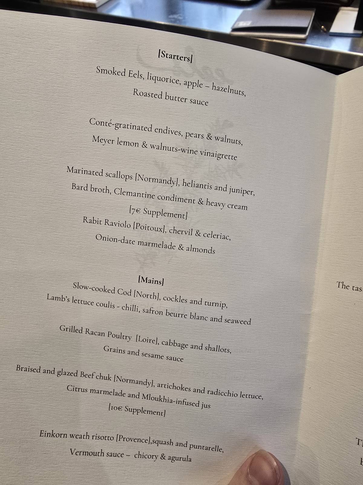 Menu de Restaurant Eels