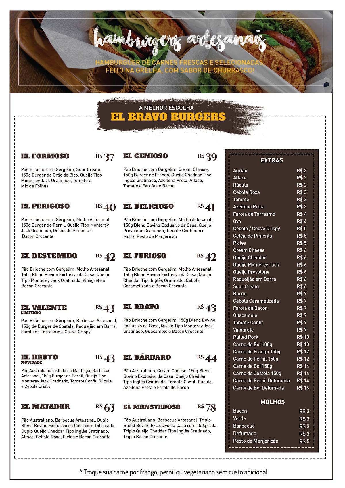 El Bravo Hamburgueria cardápio