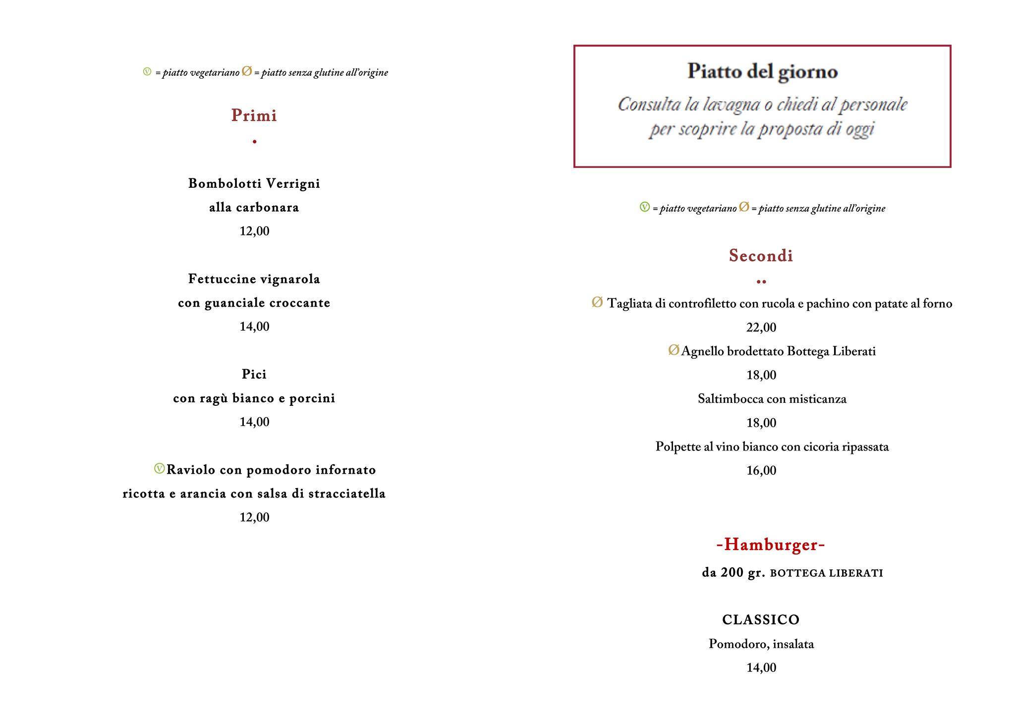 Menu di Enoteca Bulzoni 