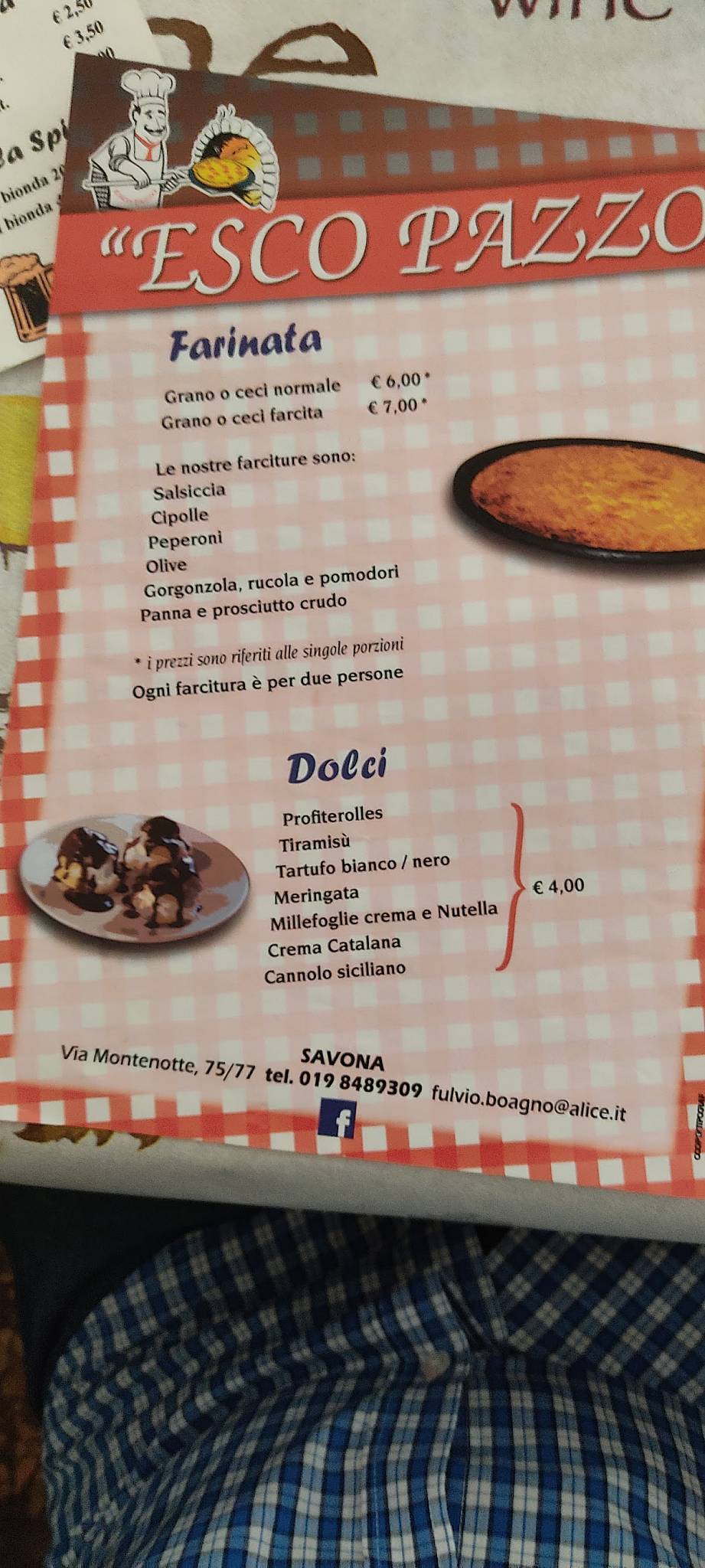 Menu di Esco Pazzo 