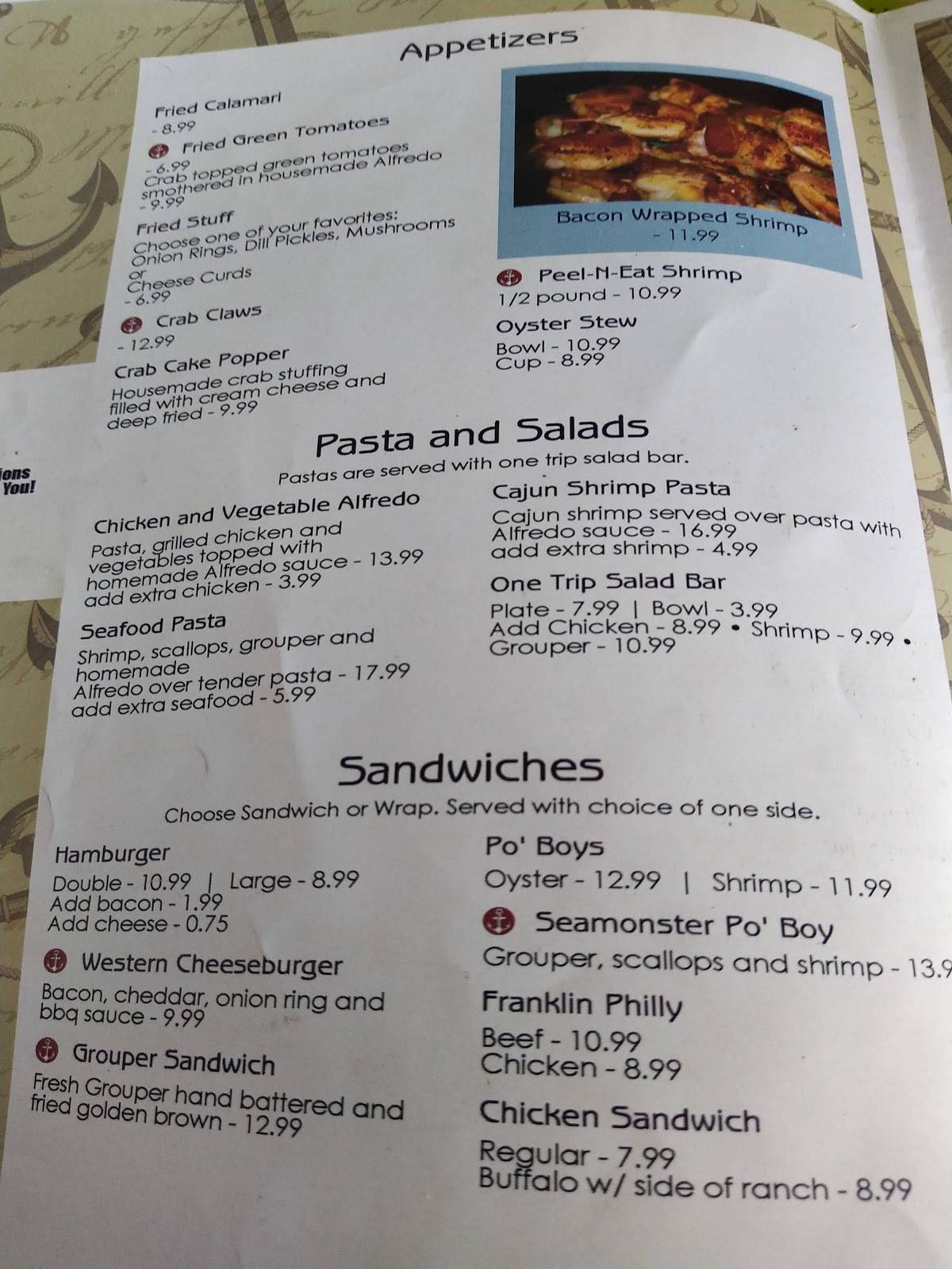 Menu at Family Coastal Restaurant, Eastpoint, 397 US-98