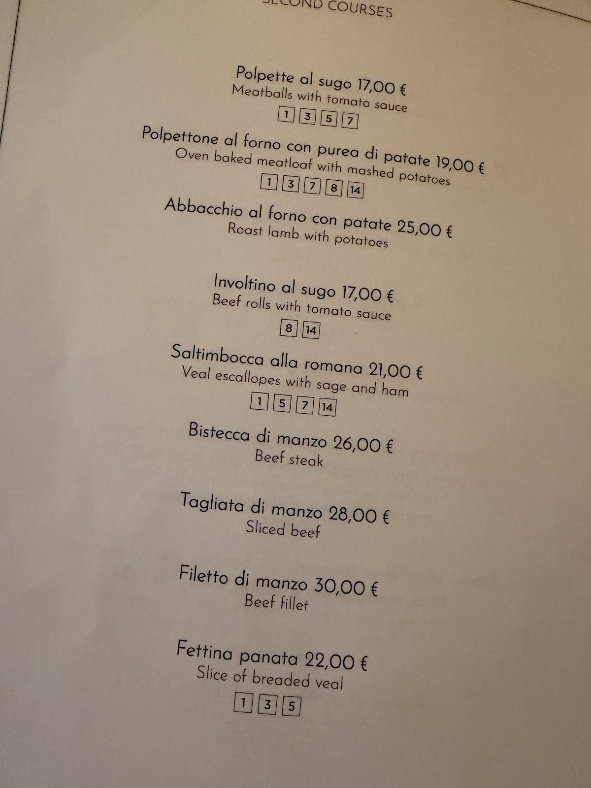 Menu di Felice a Testaccio MILANO 