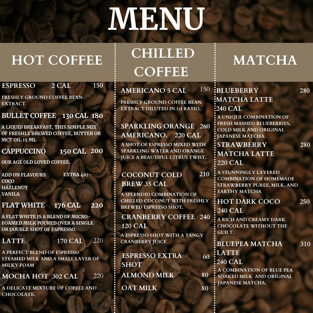 Fit brew Cafe menu