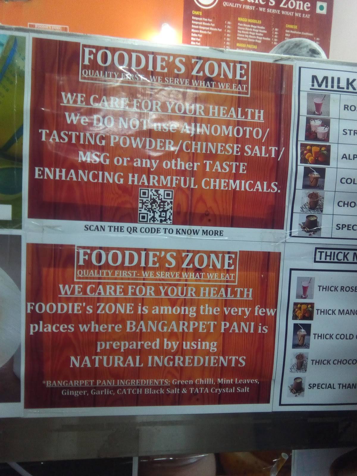 Foodie's Zone menu
