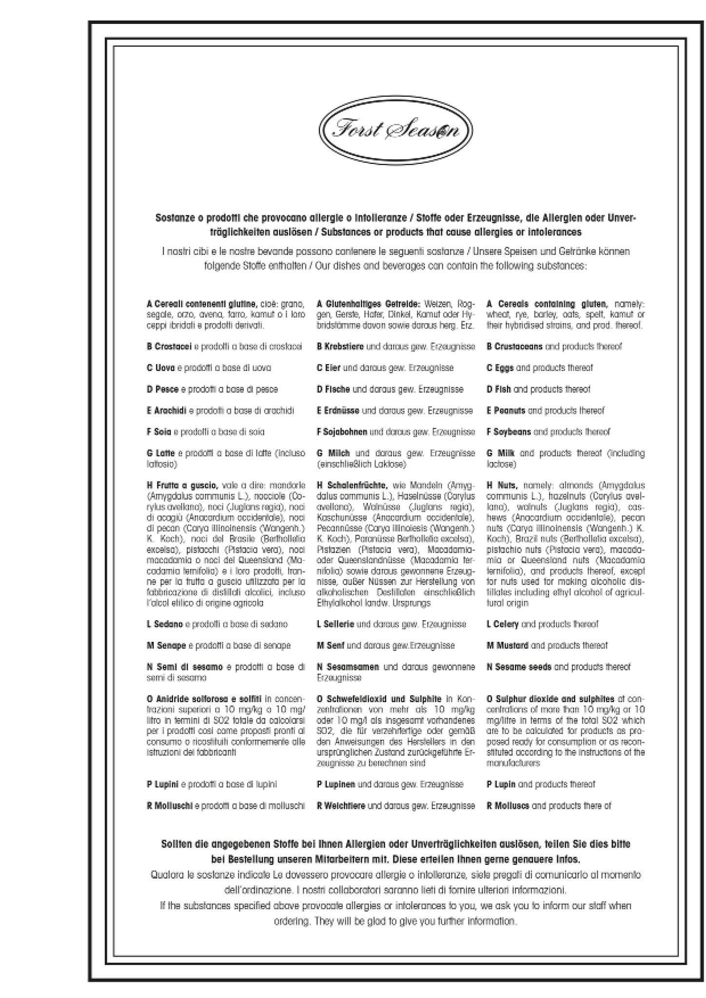 Menu di Forst Season 