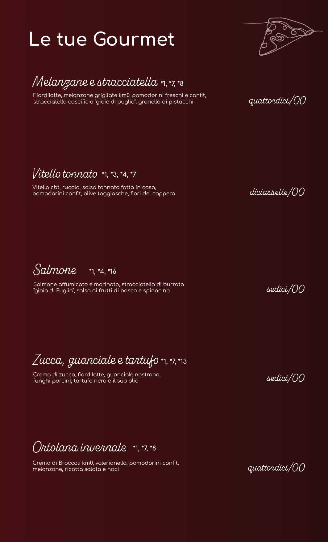 Menu di Garage Pizzeria Gourmet Senigallia 