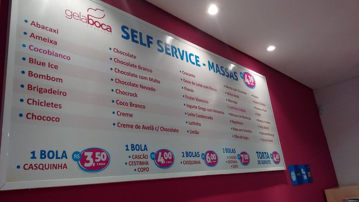 Gela Boca Inglaterra cardápio