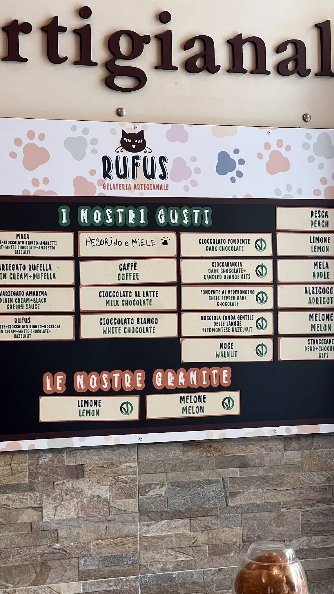 Menu di Gelateria Artigianale Rufus 