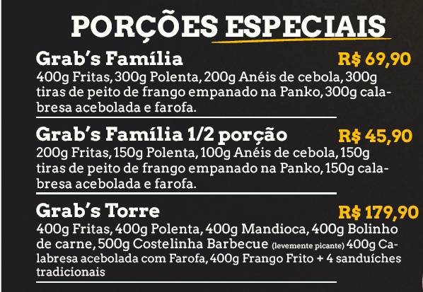 Grab’s Burger & Grill cardápio