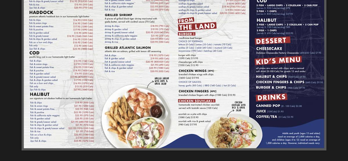 Menu at Halibut House Fish & Chips restaurant, Niagara Falls