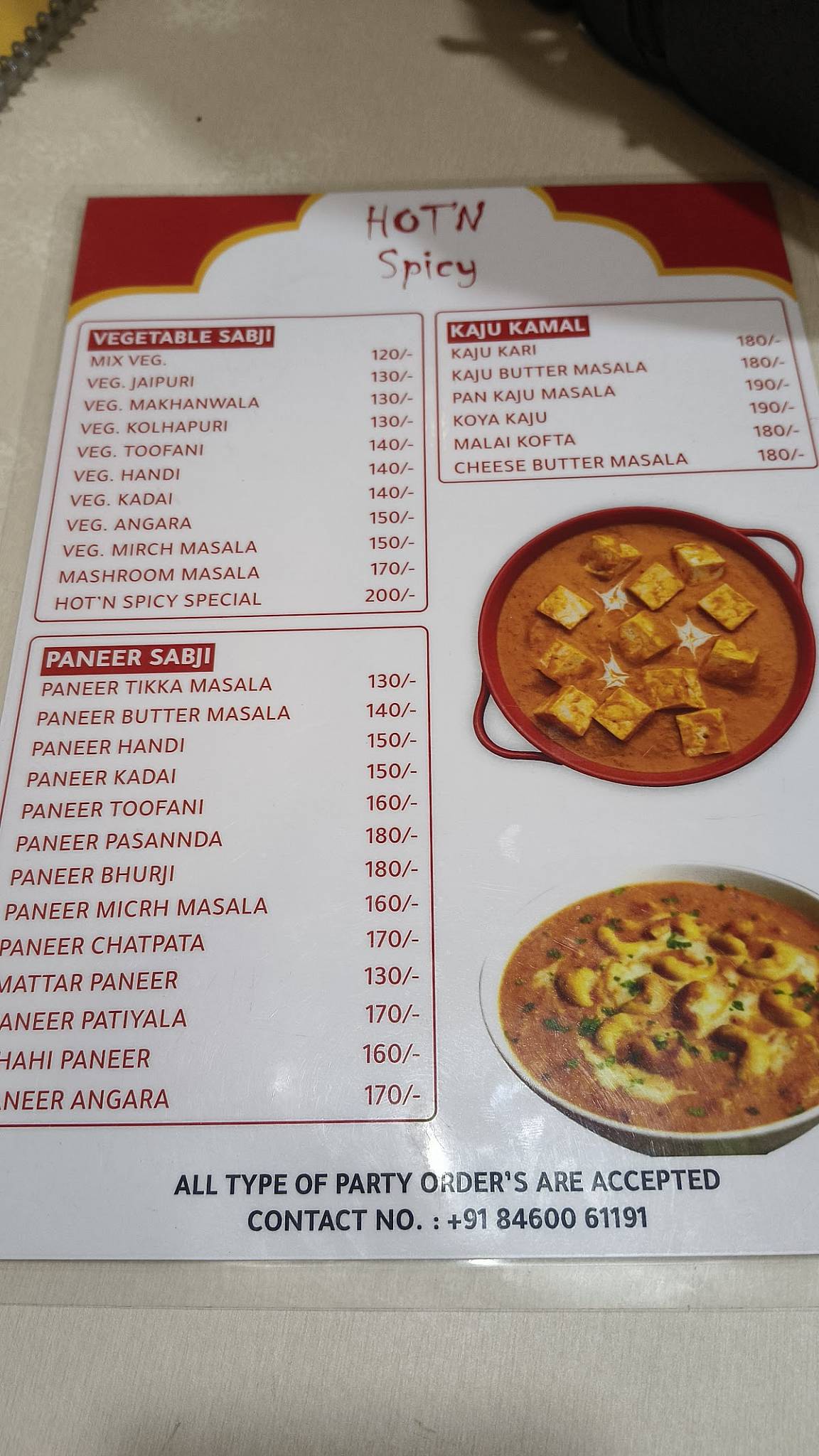 Hot n spicy menu