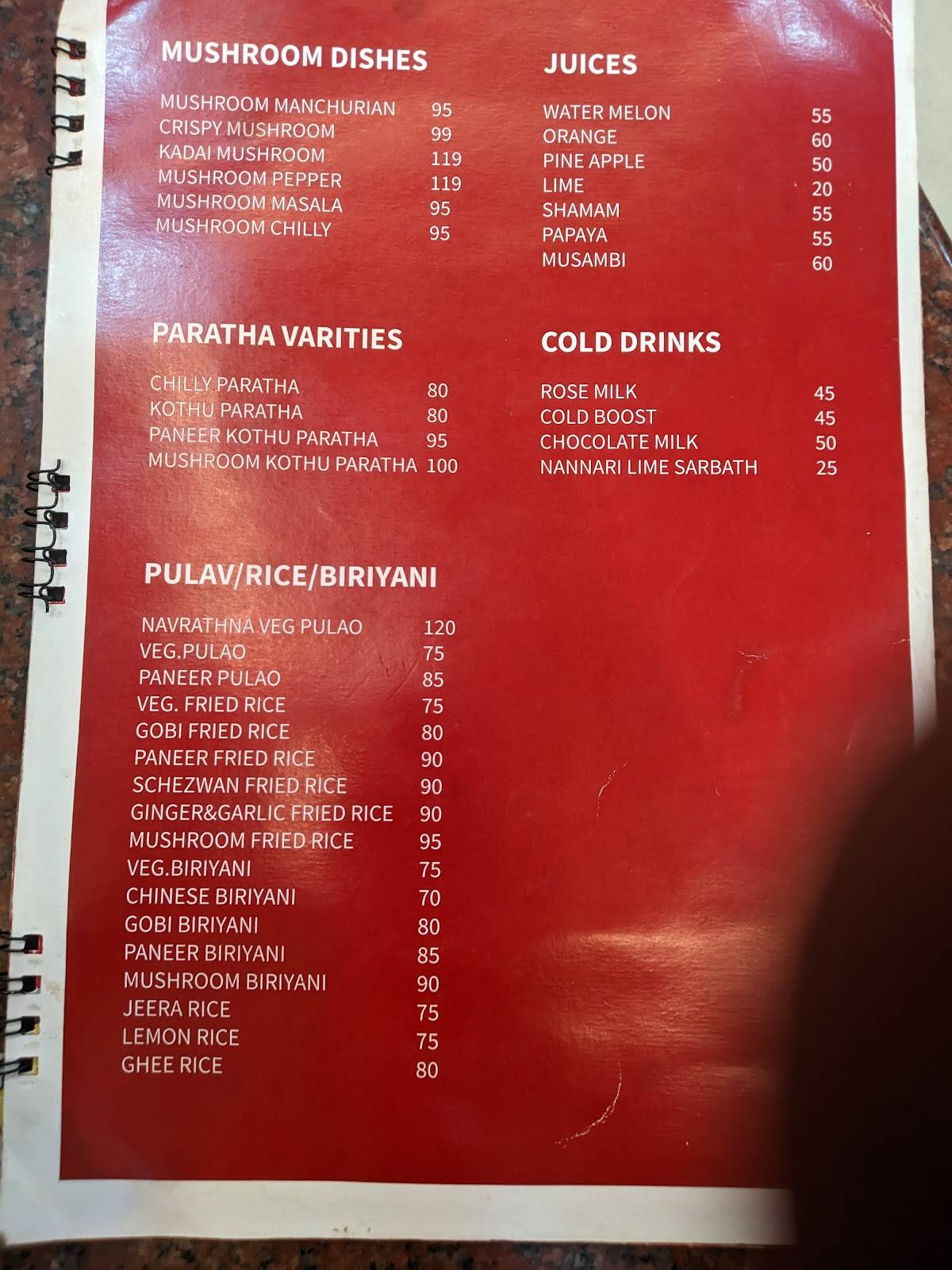 Hotel Anandhaas menu