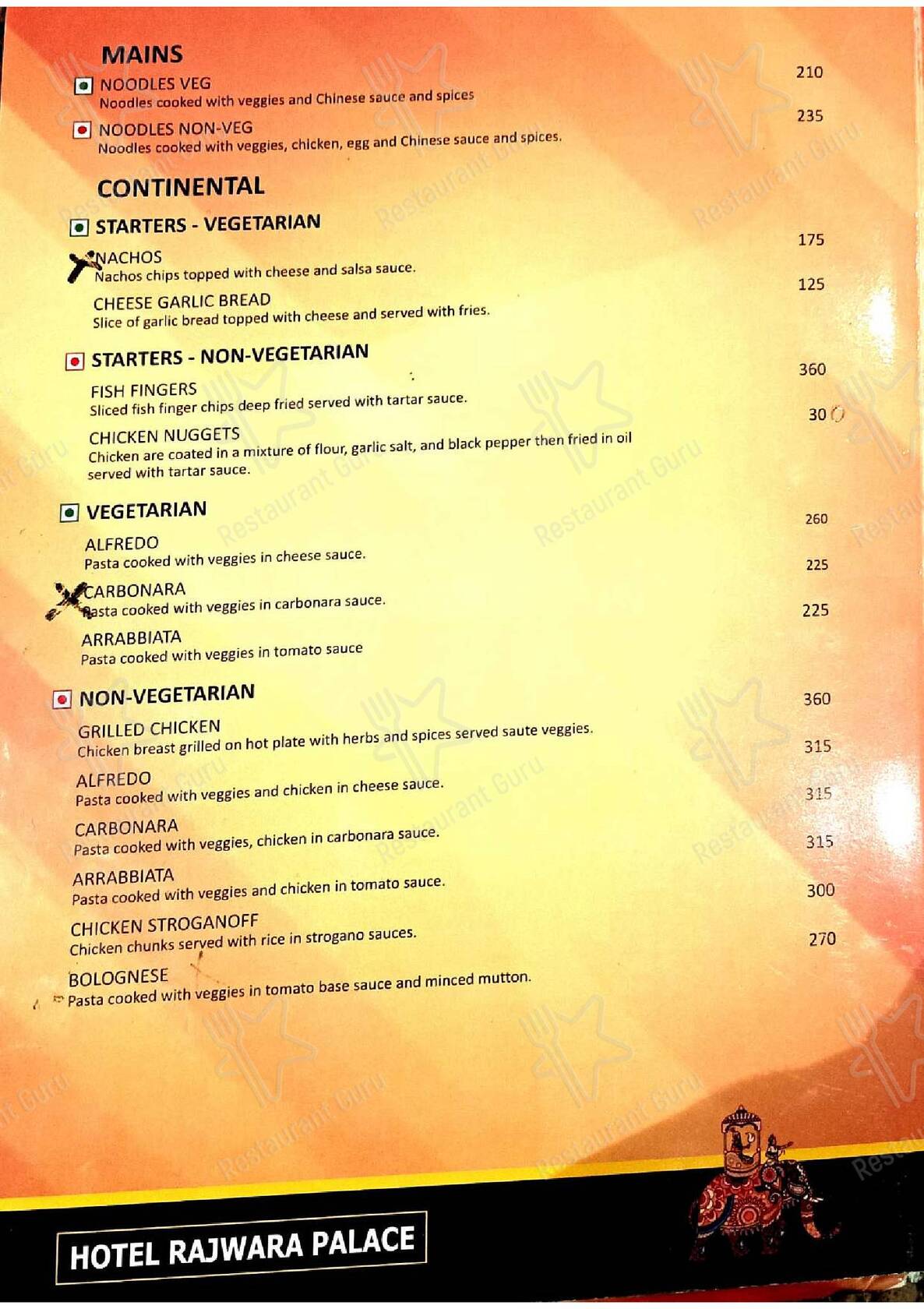 Hotel Rajwara Palace Jodhpur menu