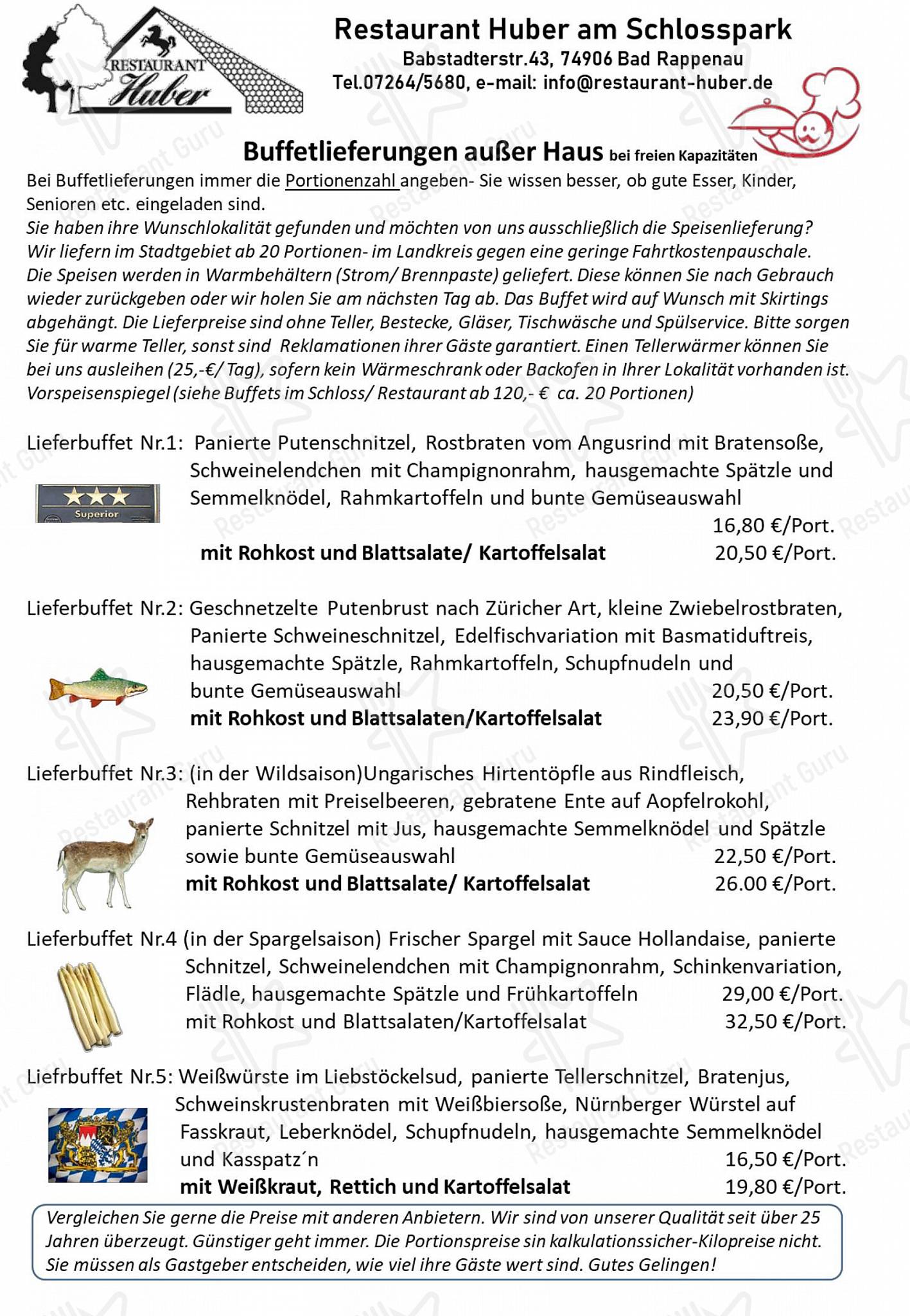 Restaurant Huber dans Bad Rappenau - 菜单