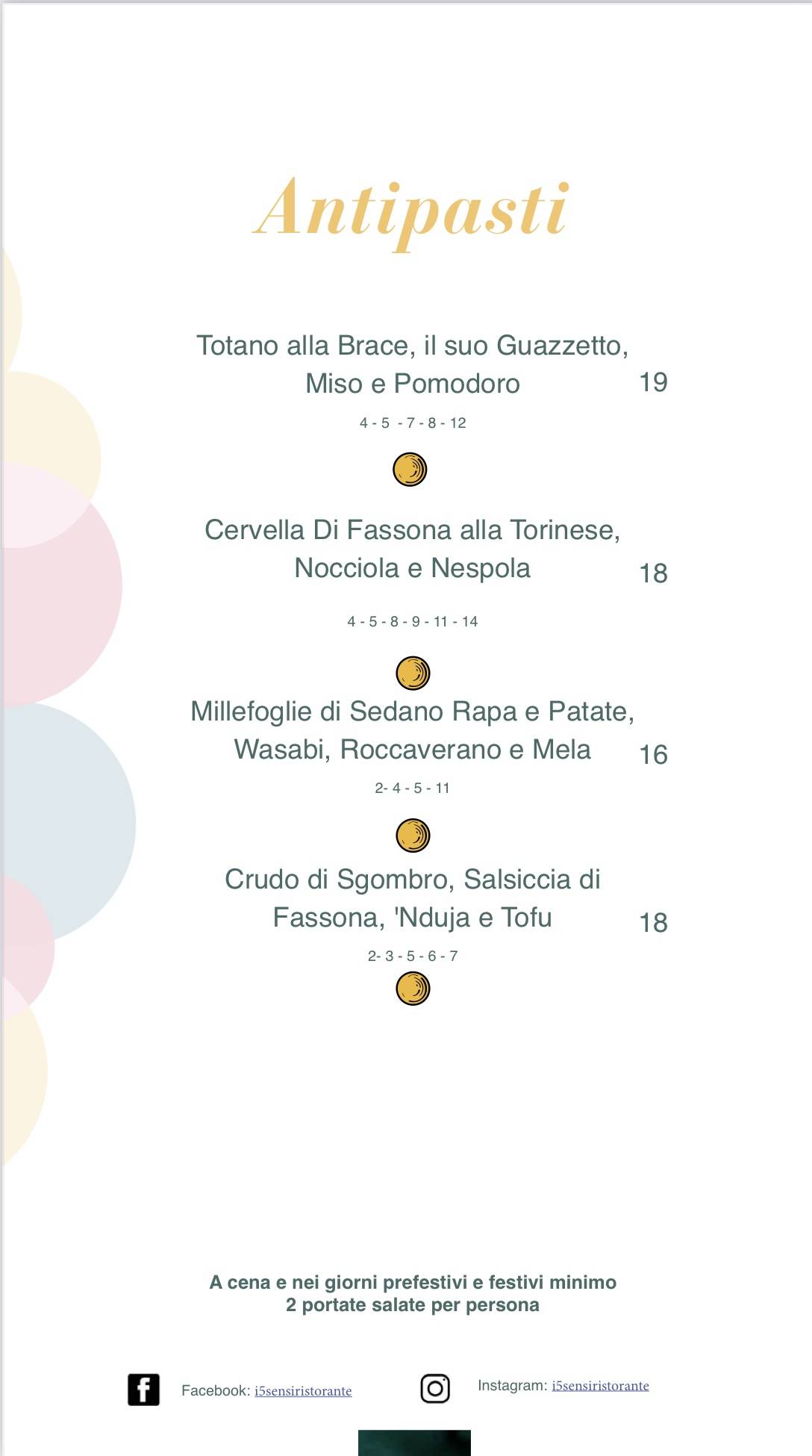 Menu di I 5 Sensi Ristorante 