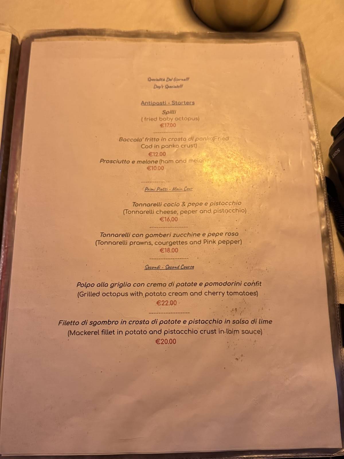 Menu di Ristorante Iari The Vino 
