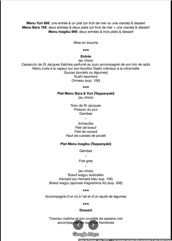 Menu de Inagiku