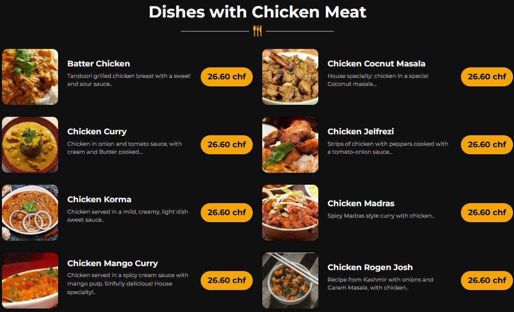 Menu di India4U Bern – Authentic Indian Restaurant & Curry House. 