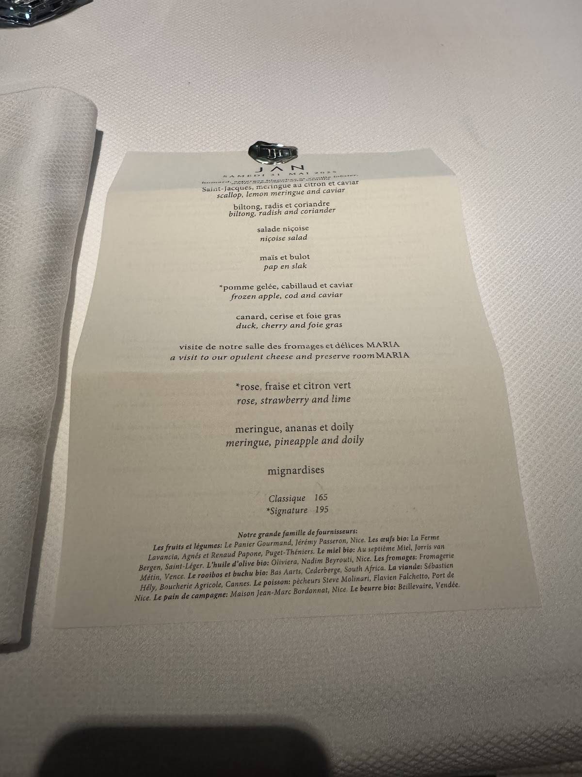 Menu de Restaurant JAN