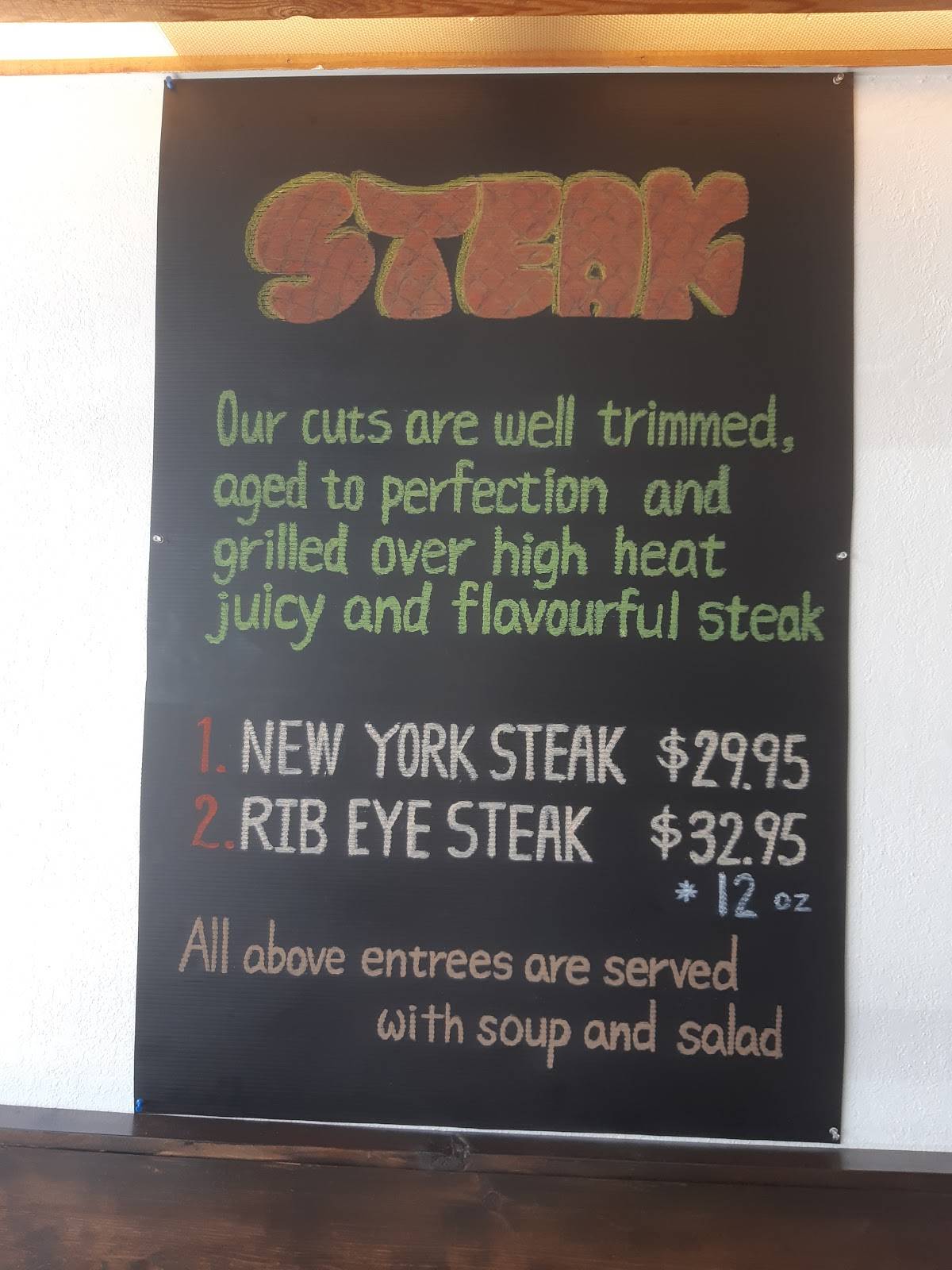Menu at JJ Joy restaurant, Penticton