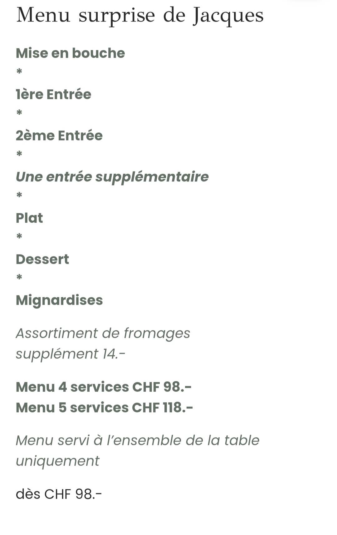 Menu di Jacques Restaurant 