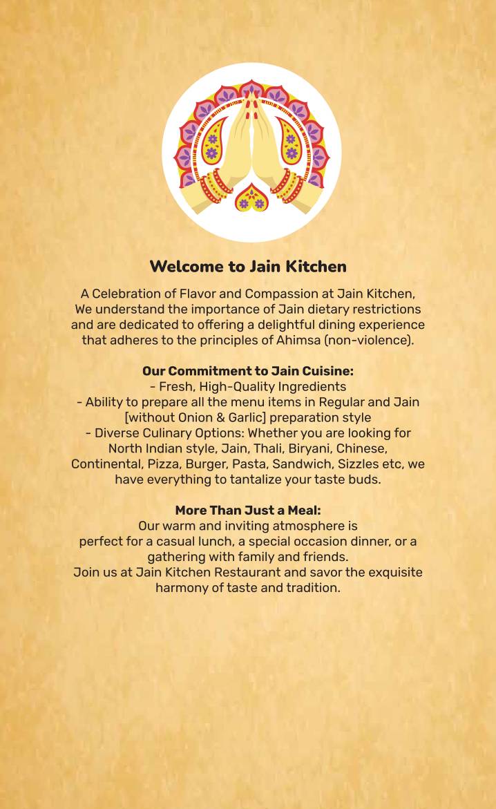 Jain Kitchen Exclusive, Pure Vegetarian Restaurant menu