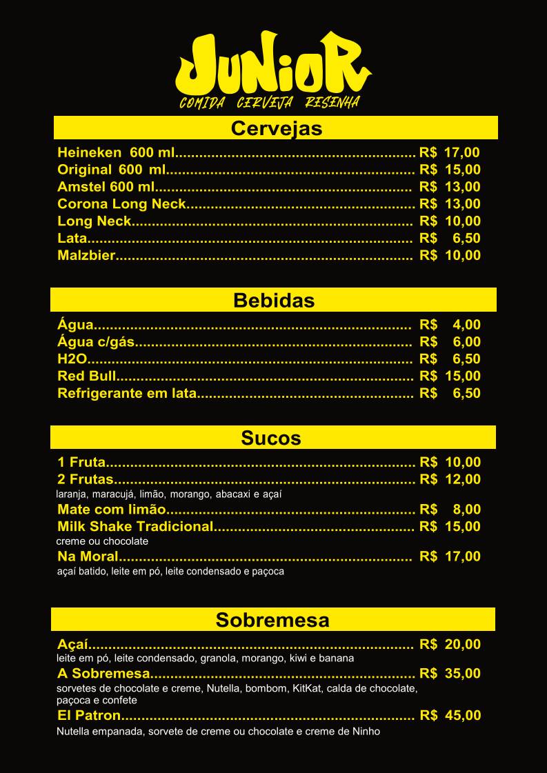 Júnior Beer Burger cardápio