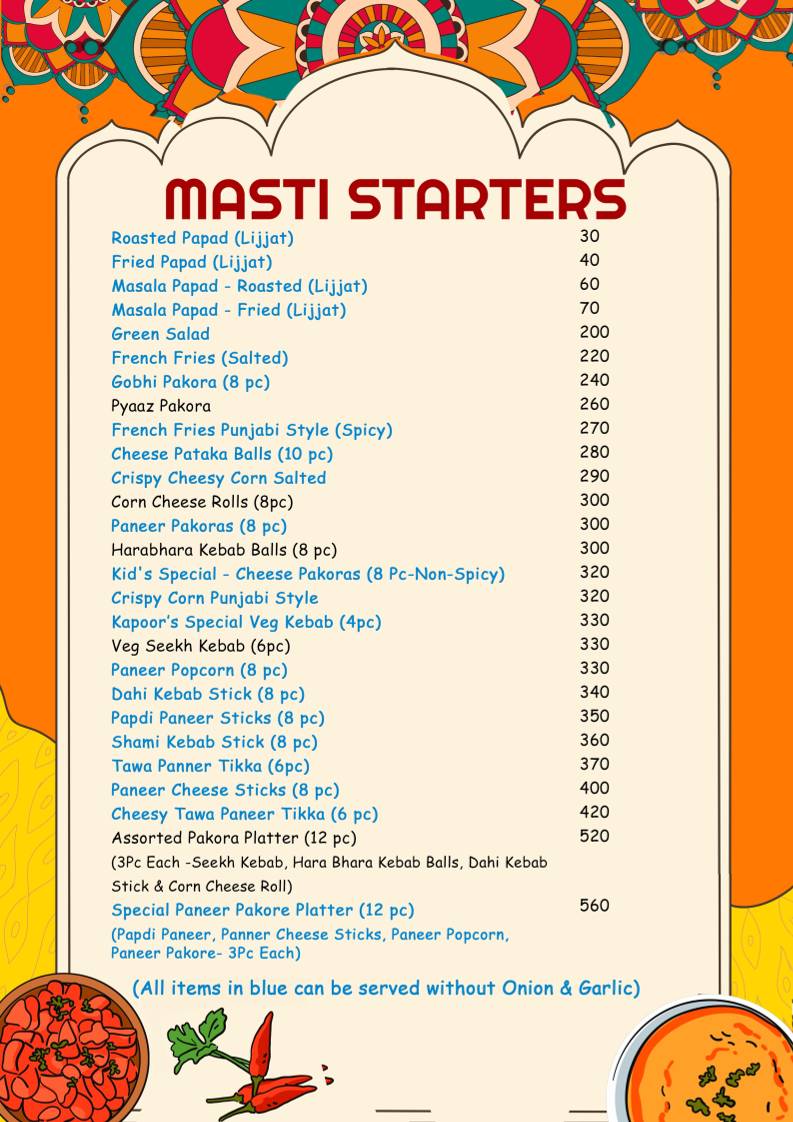 Kapoor's Cafe Electronic City menu